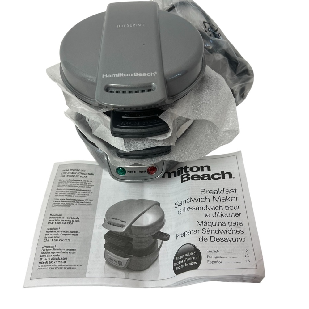 Hamilton Beach Breakfast Sandwich Maker Model 25475A New
